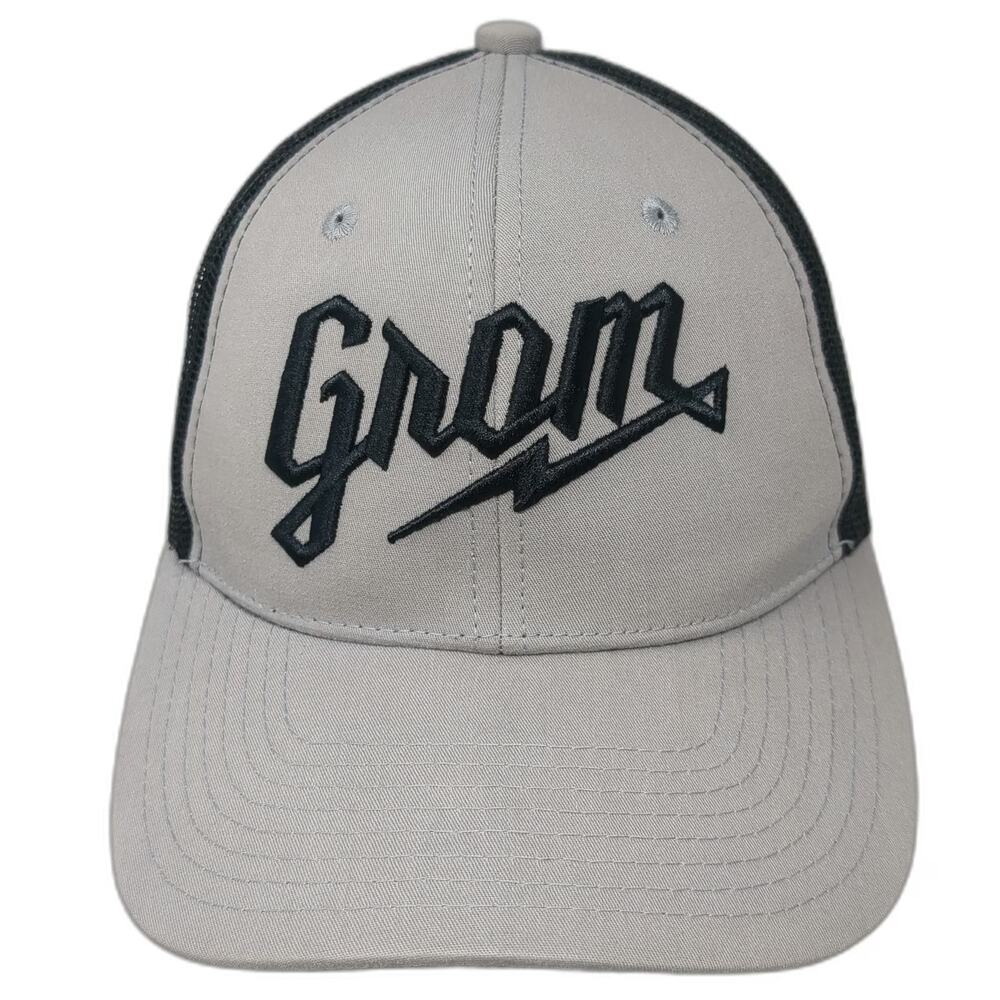 Grom Trucker Hat Gray One Size Mesh Back Snapback Logo Embroidered Baseball Cap